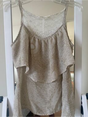 Kira Printed Lace-Trim Cami in Beige & White